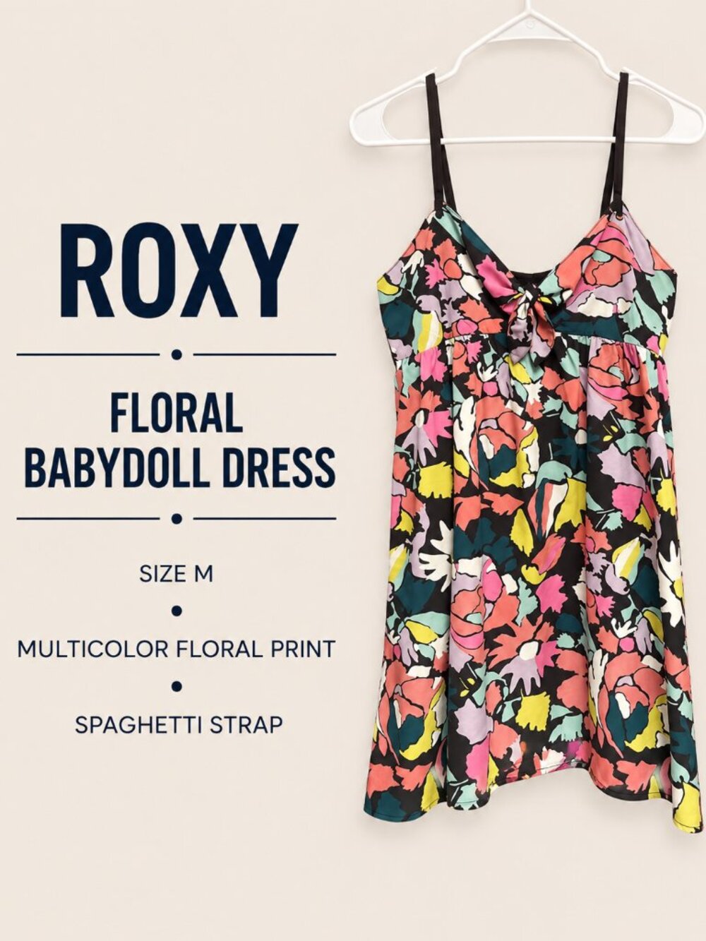 Roxy Size M Multicolor Floral Spaghetti Strap Babydoll Dress